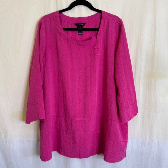 NWOT Ali Miles Women's Pink Lagenlook Top Size 2X Buttons Relaxed Boho - Picture 1 of 8